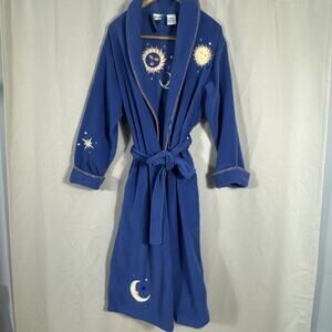 Vintage Delicates Celestial Fleece Robe Sun Moon Stars Blue 90s Whimsigoth M